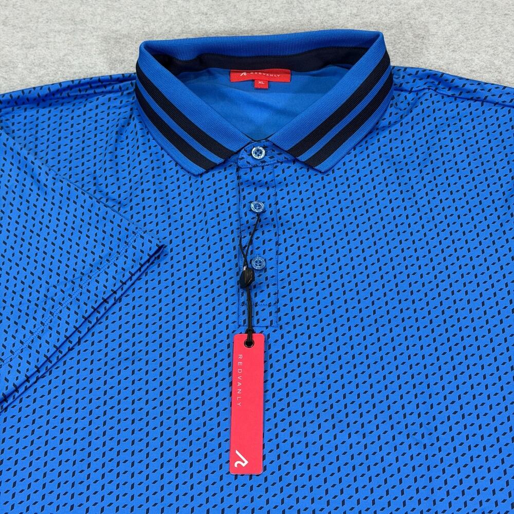 Redvanly Pascal Golf Polo Shirt Mens XL Marine Blue Geometric Dashes Stretch NWT